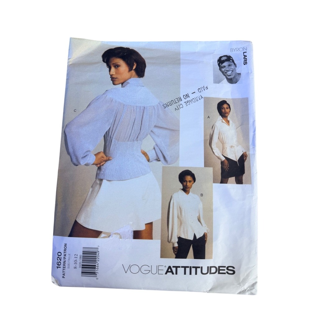 Uncut Vogue 1620 Blouse Sewing Pattern 8-12 White Byron Lars 90s Designer Office